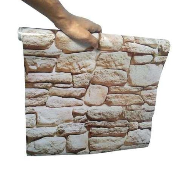 Kit Papel De Parede 6 Unid Pedra Claro Autoadesivo Marrom