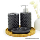 Kit Para Banheiro 3 Peças Preto E Prateado Redondo Com Detalh