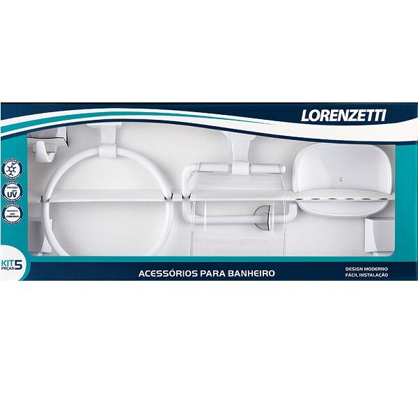 Kit Para Banheiro Branco 5 Peças Quadra Lorenzetti 7140057