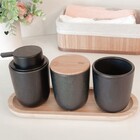 Kit Para Banheiro Com Dispenser Porta Escova Algodão Em Cerâm