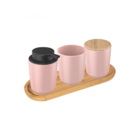 Kit Para Banheiro Com Dispenser Porta Escova Algodão Em Cerâm