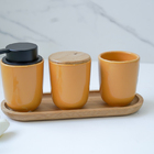 Kit Para Banheiro Com Dispenser Porta Escova Algodão Em Cerâm