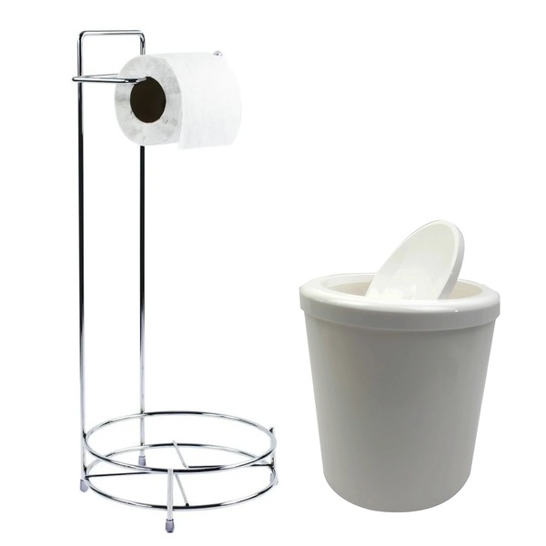 Kit Para Banheiro Com Lixeira 5l E Suporte Papel Higiênico Br