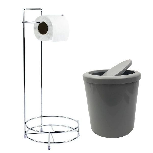 Kit Para Banheiro Com Lixeira 5l E Suporte Papel Higiênico Ci