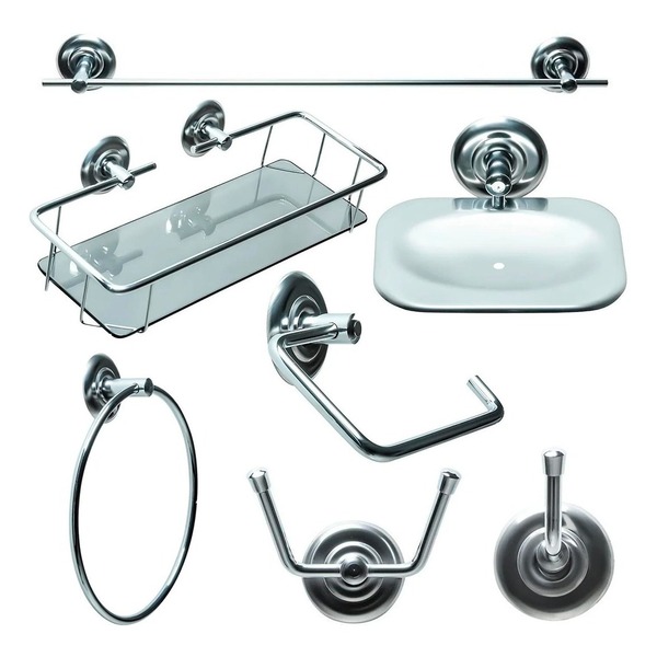 Kit Para Banheiro Completo 7 Peças Fjm Classic Aço Inox