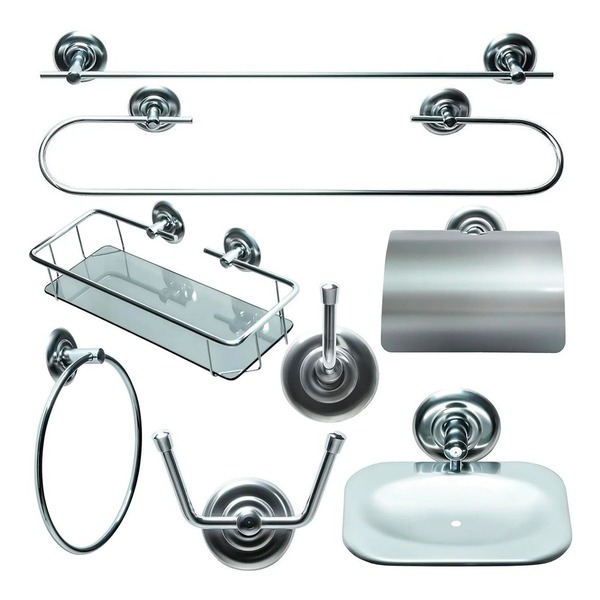 Kit Para Banheiro Completo 8 Peças Fjm Classic Aço Inox