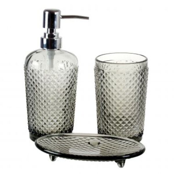 Kit Para Banheiro De Vidro Bico De Jaca Cinza Porta Sabone