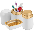 Kit Para Banheiro Lavabo 3 Peças Branco E Dourado - Arthi