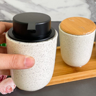 Kit Para Banheiro Lavabo 3 Peças Com Bandeja De Bambu Dispens