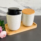 Kit Para Banheiro Lavabo 3 Peças Com Bandeja De Bambu Dispens