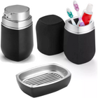Kit Para Banheiro Lavabo 3 Peças Preto E Prata - Arthi