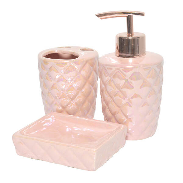 Kit Para Banheiro Lavabo 3 Peças Sereia Escamas Perolado Rosa