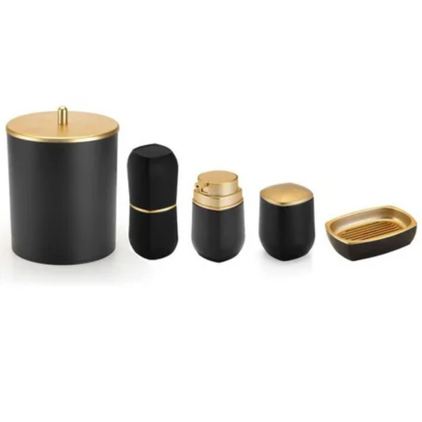 Kit Para Banheiro Lavabo 5 Peças Preto E Dourado Conceito - A