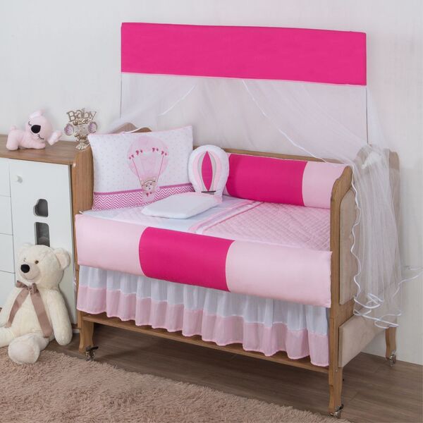 Kit Para Berço Bebê Aquarelado Ursa Balão 10 Peças - Rosa E P