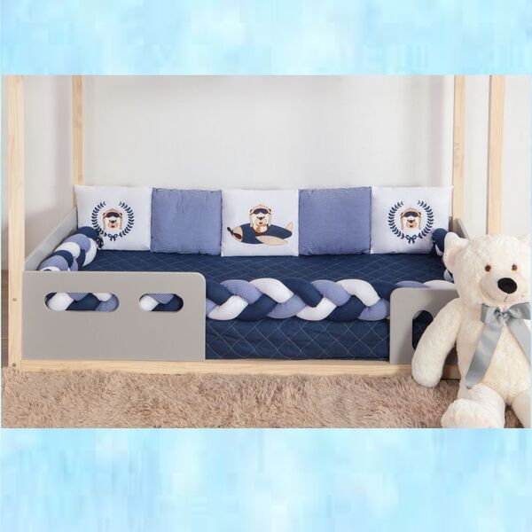 Kit Para Berço Bebê Montessoriano Aviador Top 7 Peças - Azul