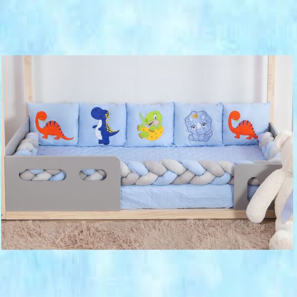 Kit Para Berço Bebê Montessoriano Dinossauro 7 Peças - Azul -