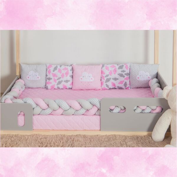 Kit Para Berço Bebê Montessoriano Nuvem 7 Peças - Rosa - 100%