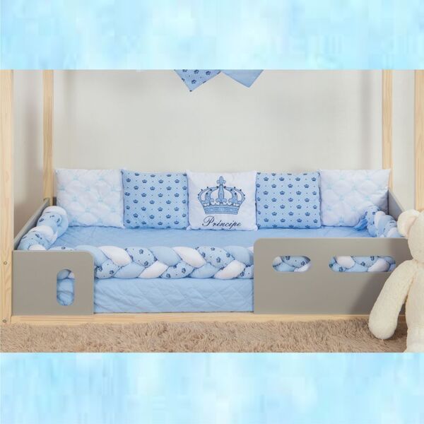 Kit Para Berço Bebê Montessoriano Principe 7 Peças - Azul - 1