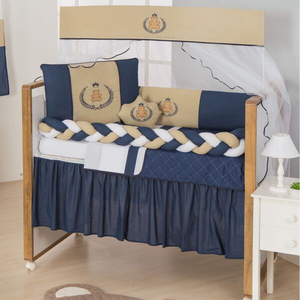 Kit Para Berço Bebê Urso Ted 10 Peças - Azul - 100% Poliéster