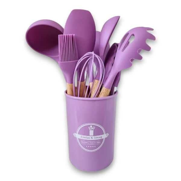 Kit Para Cozinha Utensílios Completo Gourmet Silicone E Cabo
