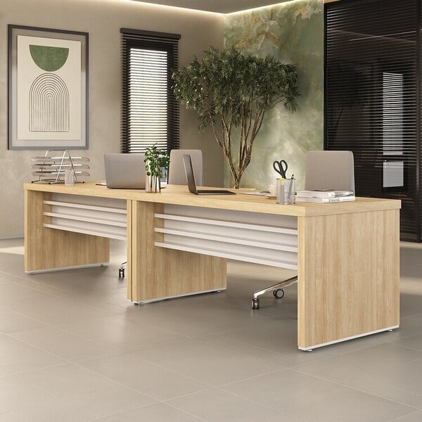 Kit Para Escritório Com 2 Mesas Tamburato 1600 Carvalho/branco