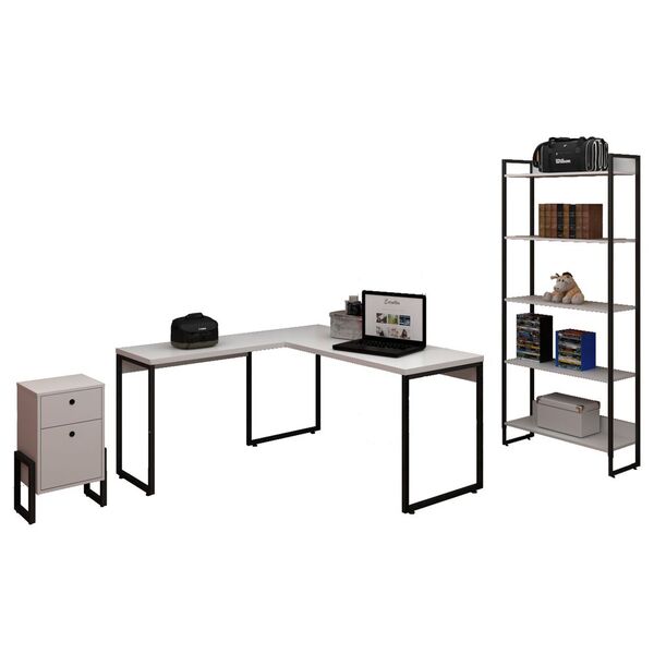 Kit Para Escritório Estante Com Mesa Industrial Em L Soft E G