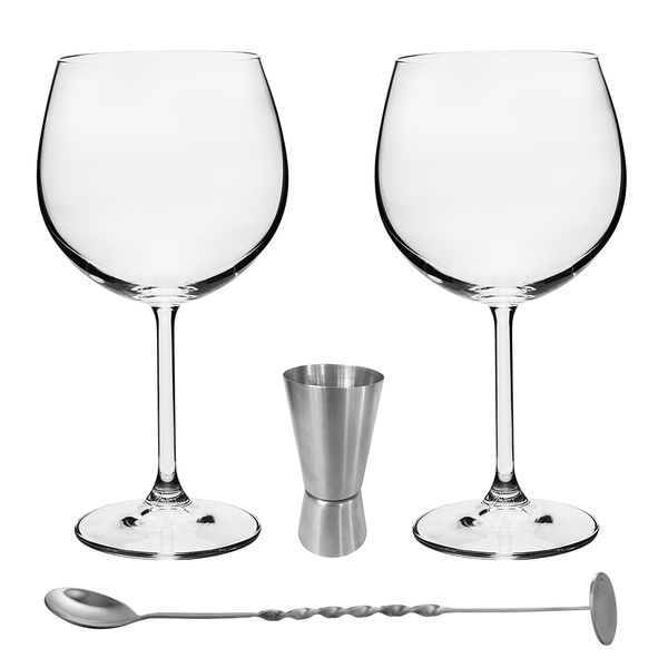 Kit Para Gin Com 2 Taças Gin, 01 Dosador Duplo, 01 Colher Bai