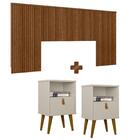 Kit Para Quarto Cabeceira Queen Casal Ripada Com 2 Mesas De C