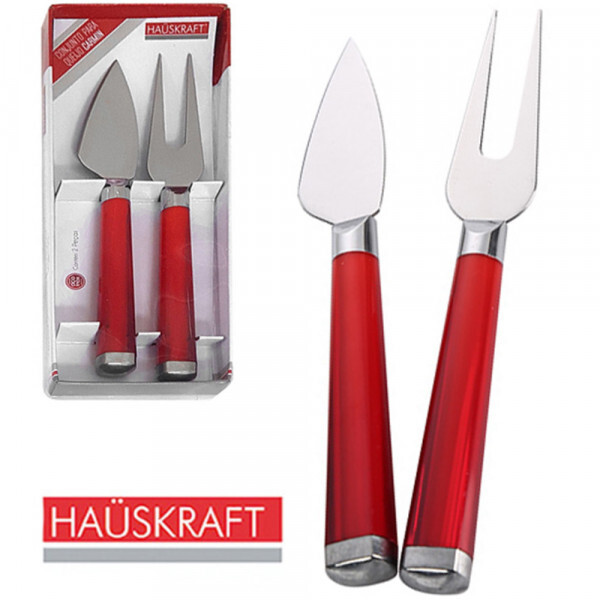 Kit Para Queijo Servir Cortar Frios Faca Garfo Inox Vermelho