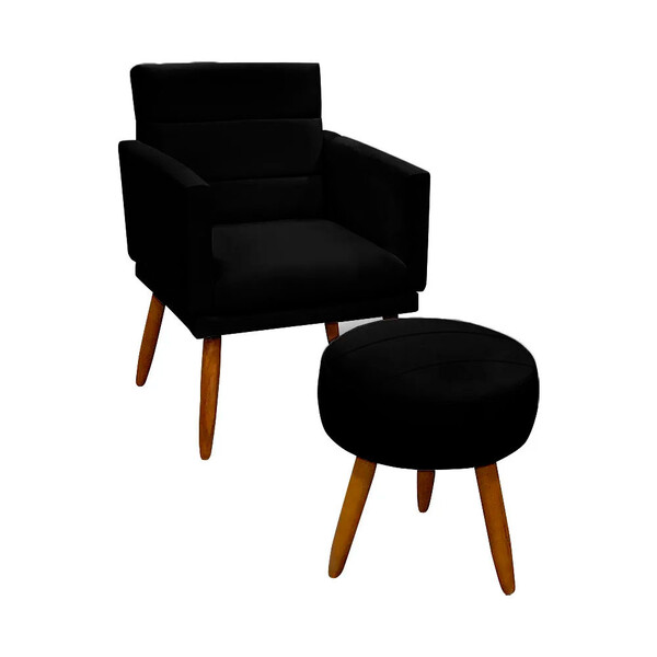 Kit Para Sala Poltrona Nina C/ Puff Veludo Preto Speciale Home