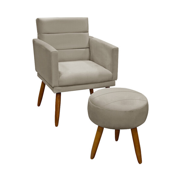 Kit Para Sala Poltrona Nina C/ Puff Veludo Preto Speciale Home