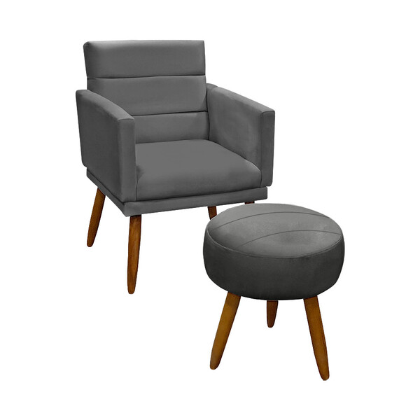 Kit Para Sala Poltrona Nina C/ Puff Veludo Speciale Home