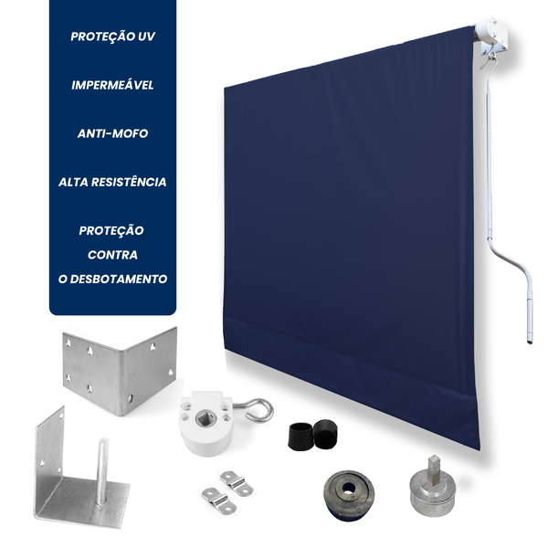 Kit Para Toldo Retratil + Lona De 2,50l X 2,00a Azul Marinho