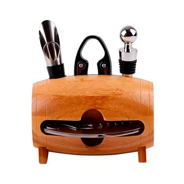 Kit Para Vinhos 4 Peças Saca-rolhas Bico Dosador Tampa E Cort