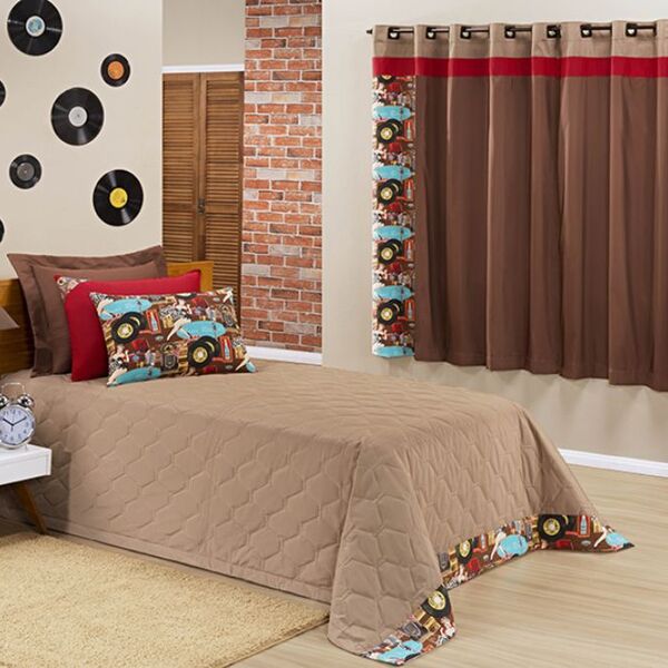 Kit Paris Para Quarto De Criança Cortina + Cobre Leito 6 Peça