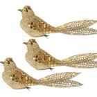 Kit Passarinho Natal Full Glitter Pérolas Dourado 16cm 3 Un