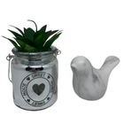 Kit Pássaro Com Estampa Marmorizada E Vaso Cinza De Coração