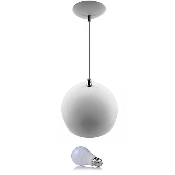 Kit Pendente Bola Branco/cromado /1 3001 + Lamp