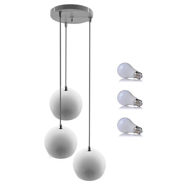 Kit Pendente Bola Branco/cromado /3 3003 + Lamp