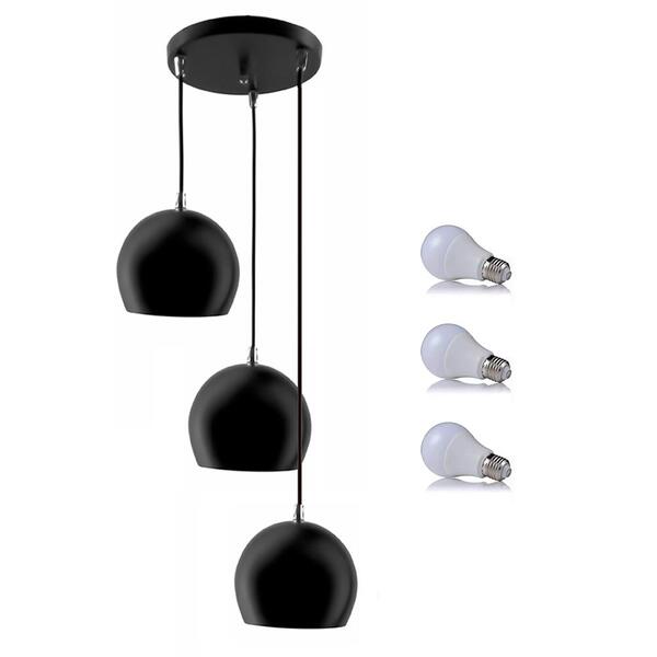Kit Pendente Bola Preto/cromado /3 3003 + Lamp