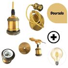 Kit Pendente Soquete E27 Retro Vintage Dourado + Lâmpada Fila