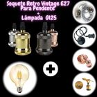 Kit Pendente Soquete E27 Retro Vintage Dourado + Lâmpada Fila