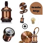 Kit Pendente Soquete E27 Retro Vintage Vermelho Antigo + Lâmp