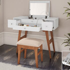 Kit Penteadeira + Banqueta Vitoria Pés Palito Com Espelho Mad