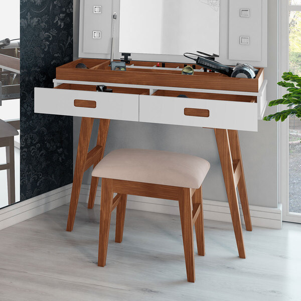 Kit Penteadeira Retrô Carolina + Banqueta Vitória 100cm Pés M