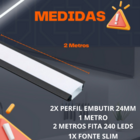 Kit Perfil de Embutir Slim 24mm 2m com Fita LED 240 LEDs/m e