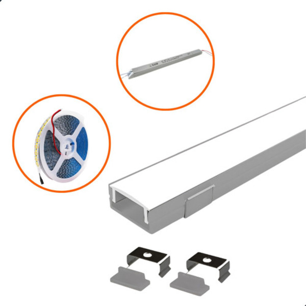 Kit Perfil de LED Sobrepor Slim 17x7mm 2m com Fita 240 LEDs/m