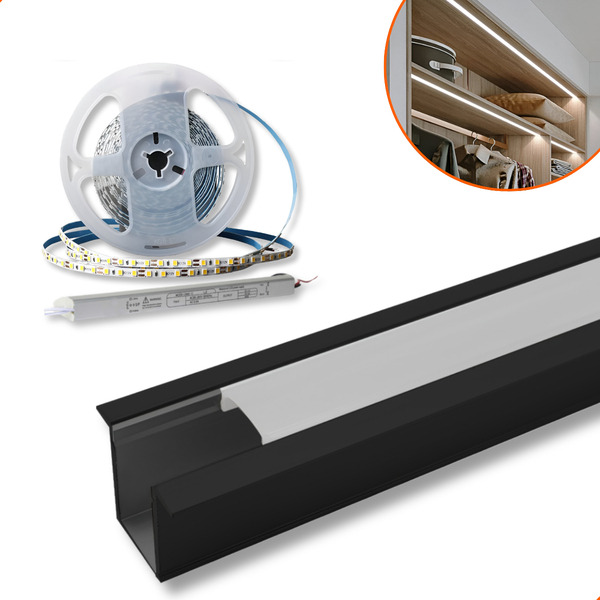 Kit Perfil Led Embutir 15x10mm + Fita De Led 240 + Fonte 12v