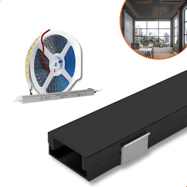 Kit Perfil Led Sobrepor All Black 17mm + Fita 240 + Fonte Bra