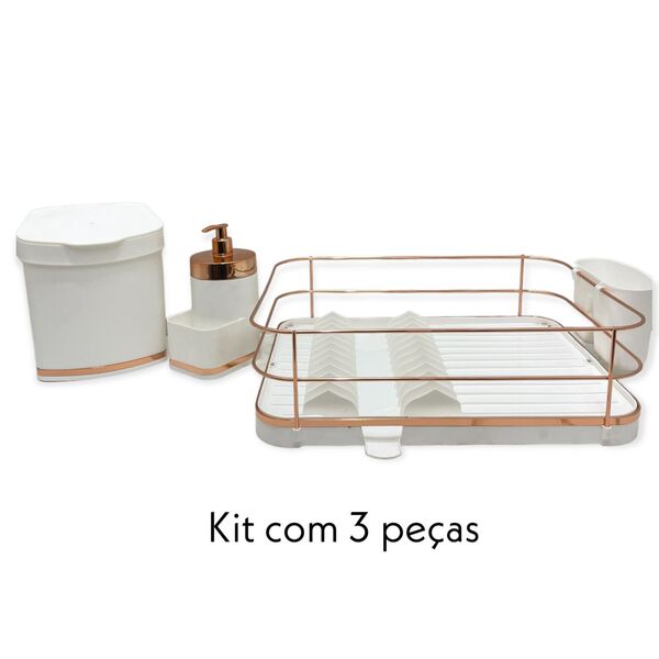 Kit Pia Cozinha Future 3pçs Branco Com Rose Gold